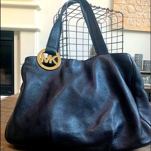 Authentic MK Black Pebbled Tote/Handbag Gold trim